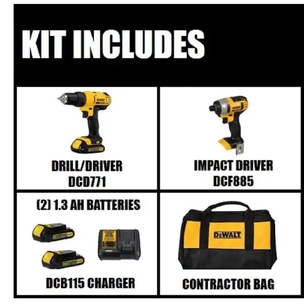 DEWALT DCK240C2 20-Volt MAX Cordless Drill/Impact Combo Kit (2-Tool) with (2) 20-Volt 1.3Ah Batteries. Charger & Bag
