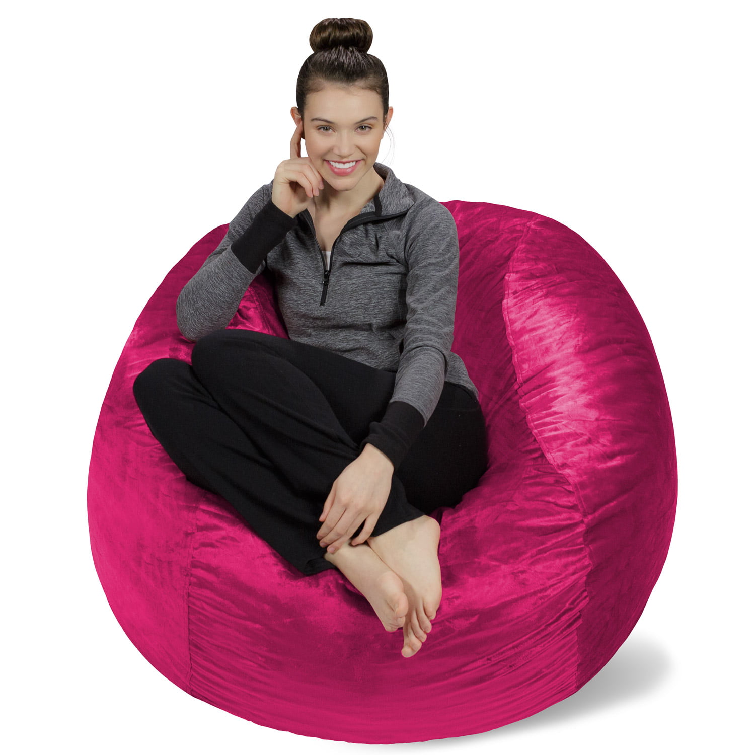 Sofa Sack Bean Bag Chair. Memory Foam Lounger with Microsuede Cover. Kids. Adults. 4 ft. Magenta