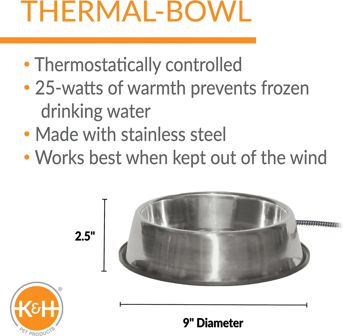 K&H Pet Products Thermal-Bowl Stainless Steel Cat & Dog Bowl. 102-oz