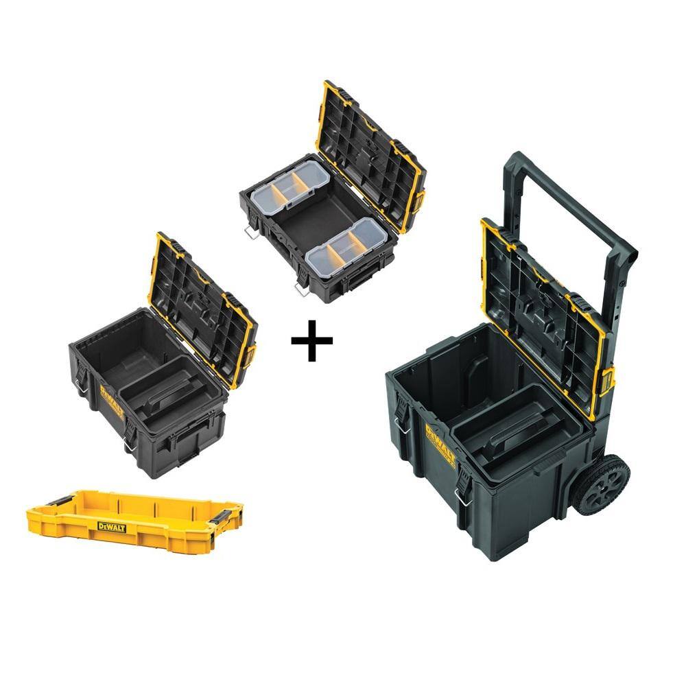 DEWALT DWST08165005010 TOUGHSYSTEM 2.0 22 in. Small Tool Box. 22 in. Large Tool Box. 24 in. Mobile Tool Box. and Shallow Tool Tray