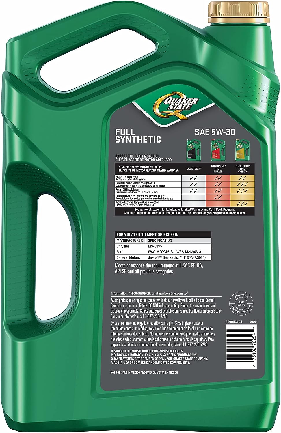Quaker State Full Synthetic 5W-30 Motor Oil (5-Quart. Case of 3)