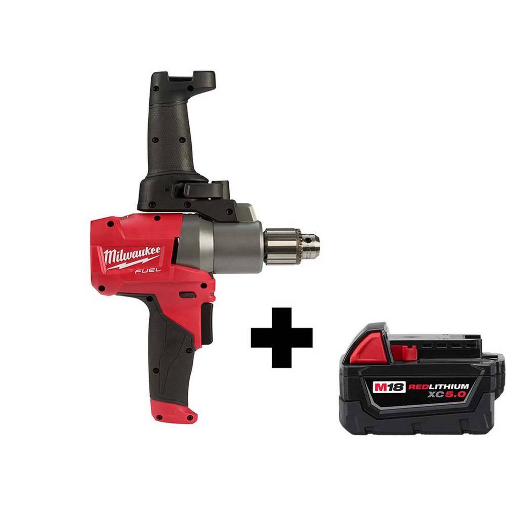 Milwaukee 2810-20-48-11-1850 M18 FUEL 18-Volt Lithium-Ion Brushless Cordless 1/2 in. Mud Mixer with M18 5.0 Ah Battery
