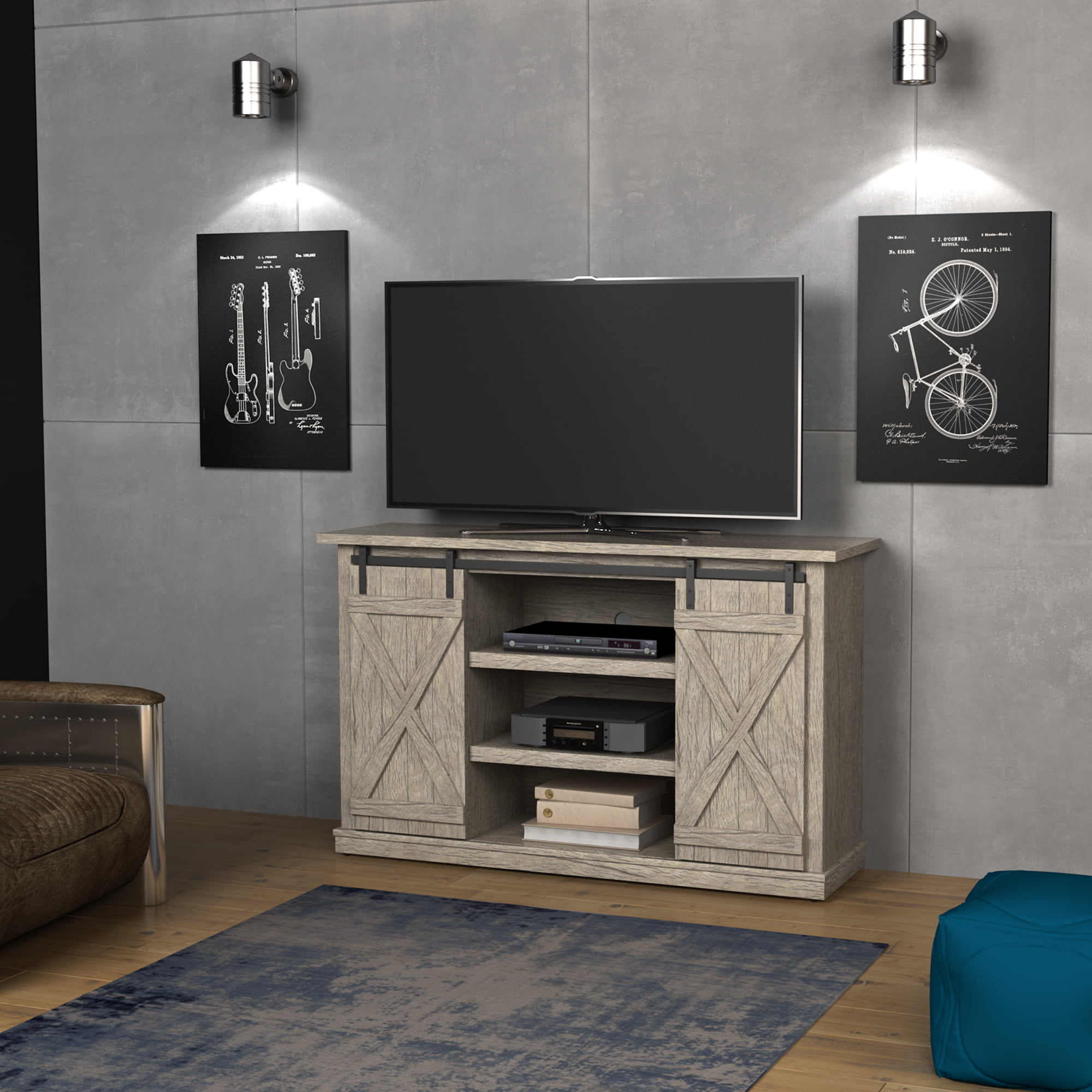 Twin Star Home Terryville Barn Door TV Stand for TVs up to 60″. Ashland Pine