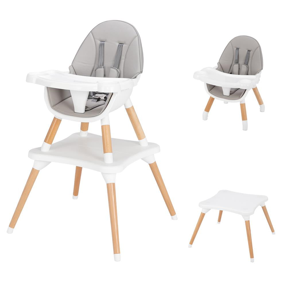 Ktaxon 5-in-1 Baby High Chair. Infant Wooden Convertible Chair. Gray