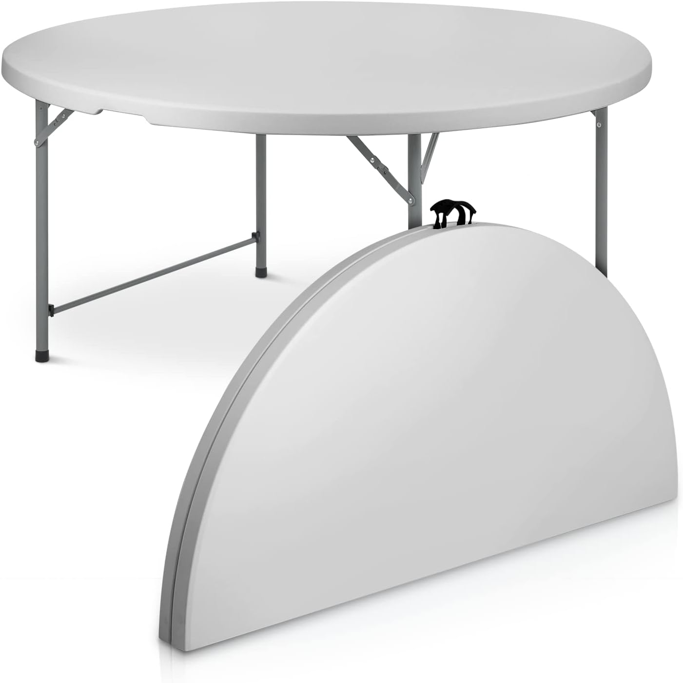 MoNiBloom 5.5Ft Folding Plastic Table Heavy Duty Plastic Fold in Half Commercial Banquet Even Indoor Outdoor Table with Handle. Gray