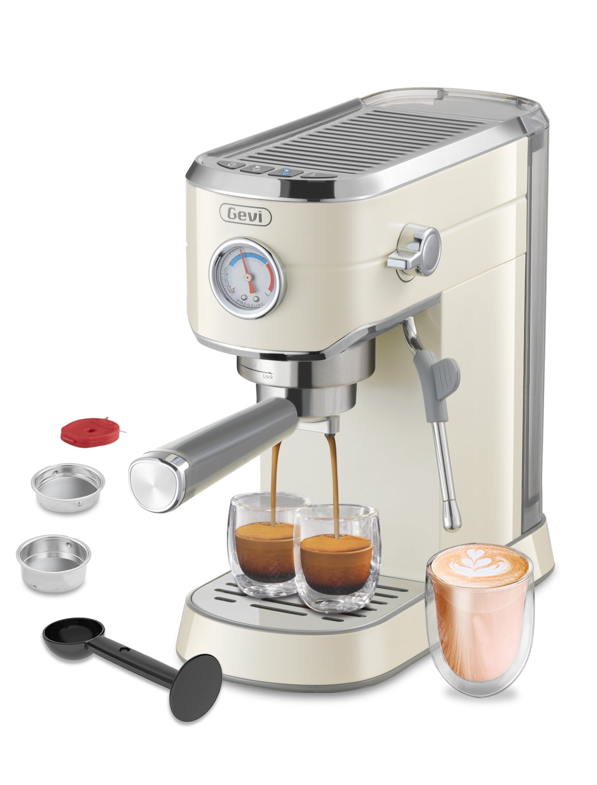 Gevi 20 Bar Compact Professional Espresso Coffee Machine. Beige Color. 35 OZ. New Condition