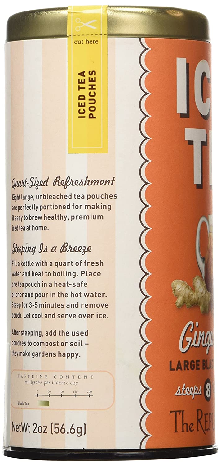 The Republic of Tea Ginger Peach Black Iced Tea. 8 Large Pouches
