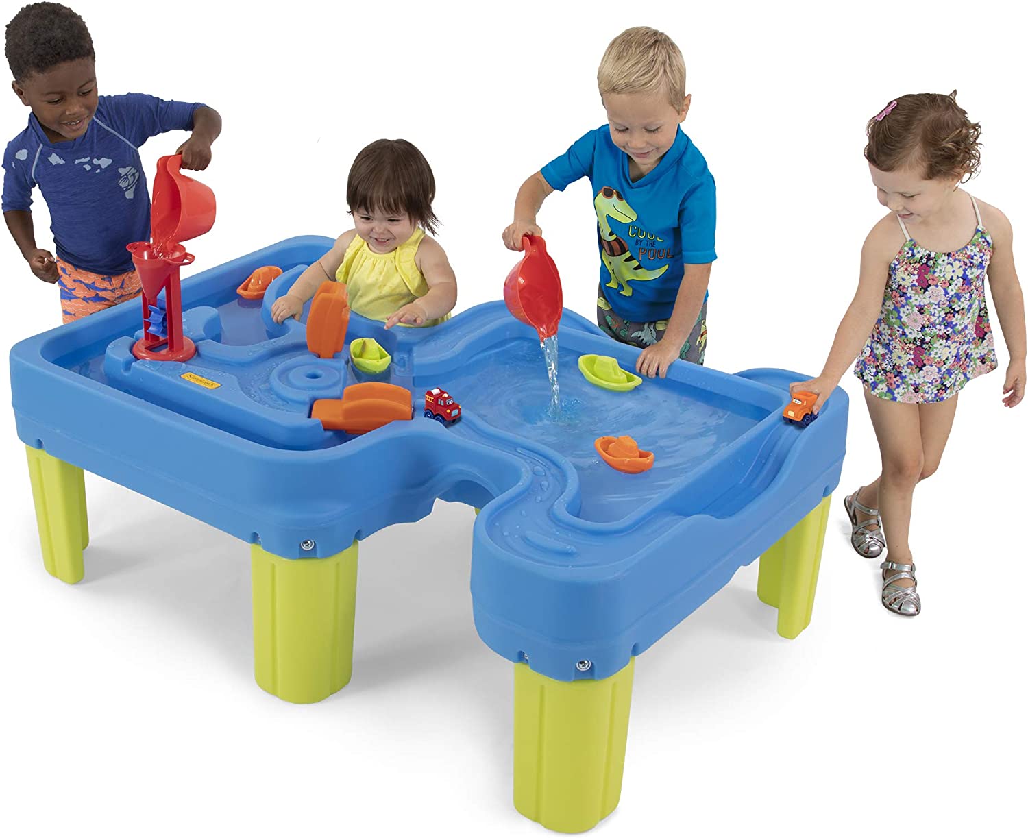 Simplay3 Big River and Roads Water Play Table. Outdoor Activity Play Table with Water and Track Toys for Toddlers and Kids. 9 Water Accessories Included. Made in USA