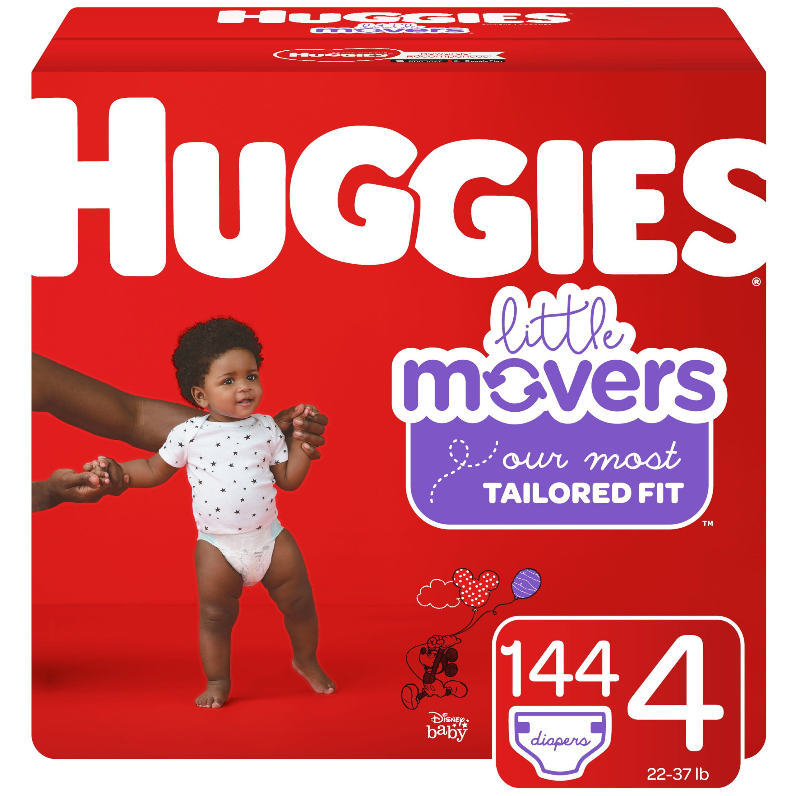 Huggies Little Movers Baby Diapers. 144 Ct. Size 4 (22-37 lb.). One Month Supply
