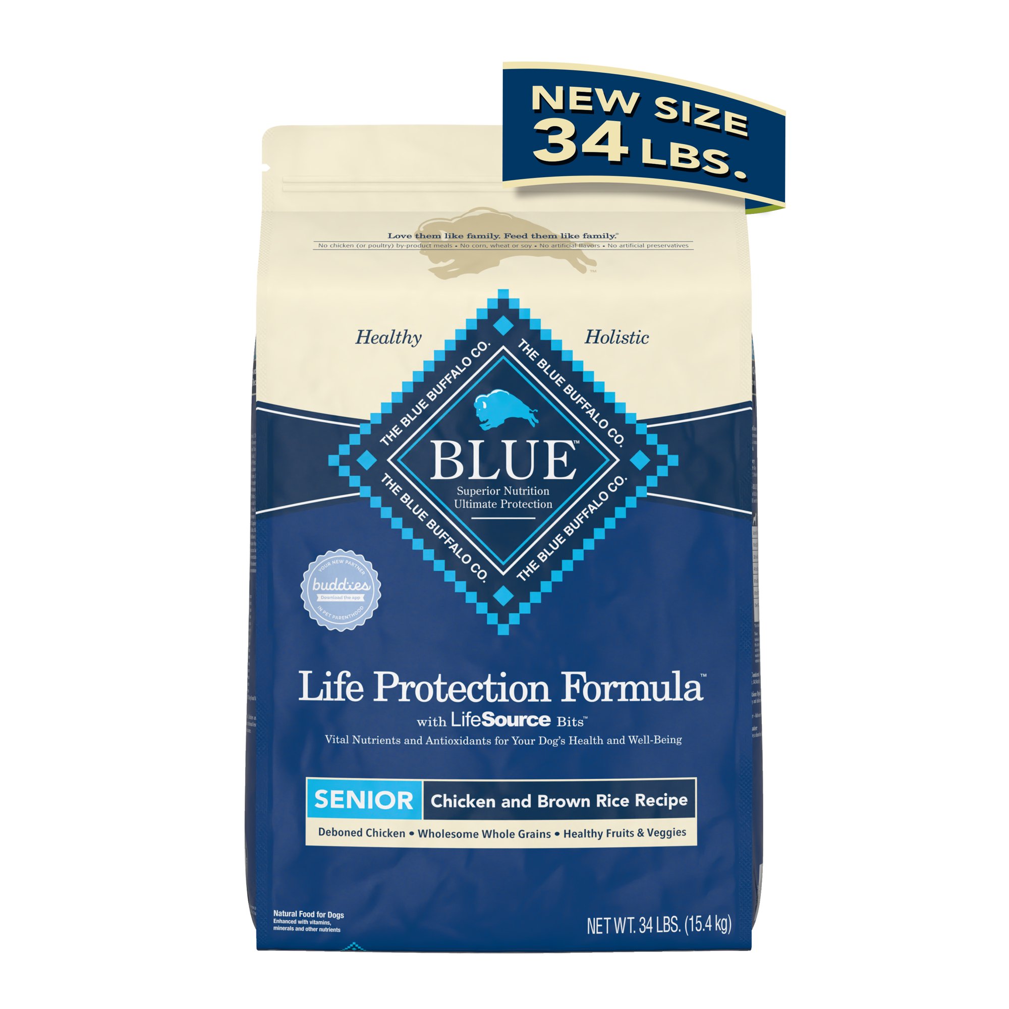 Blue Buffalo Life Protection Formula Chicken and Brown Rice Dry Dog Food for Senior Dogs Whole Grain 34 lb. Bag