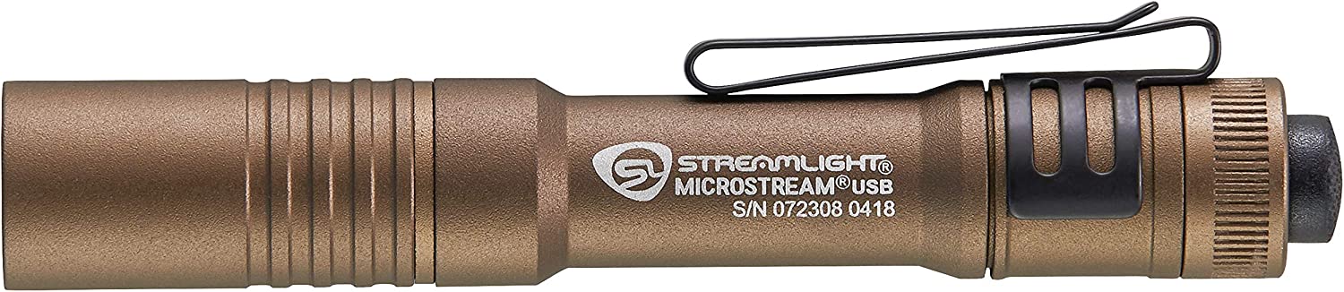 Streamlight 66609 MicroStream 250-Lumen USB Rechargeable Pocket Flashlight with 5″ USB Cord and Lanyard. Coyote. Box