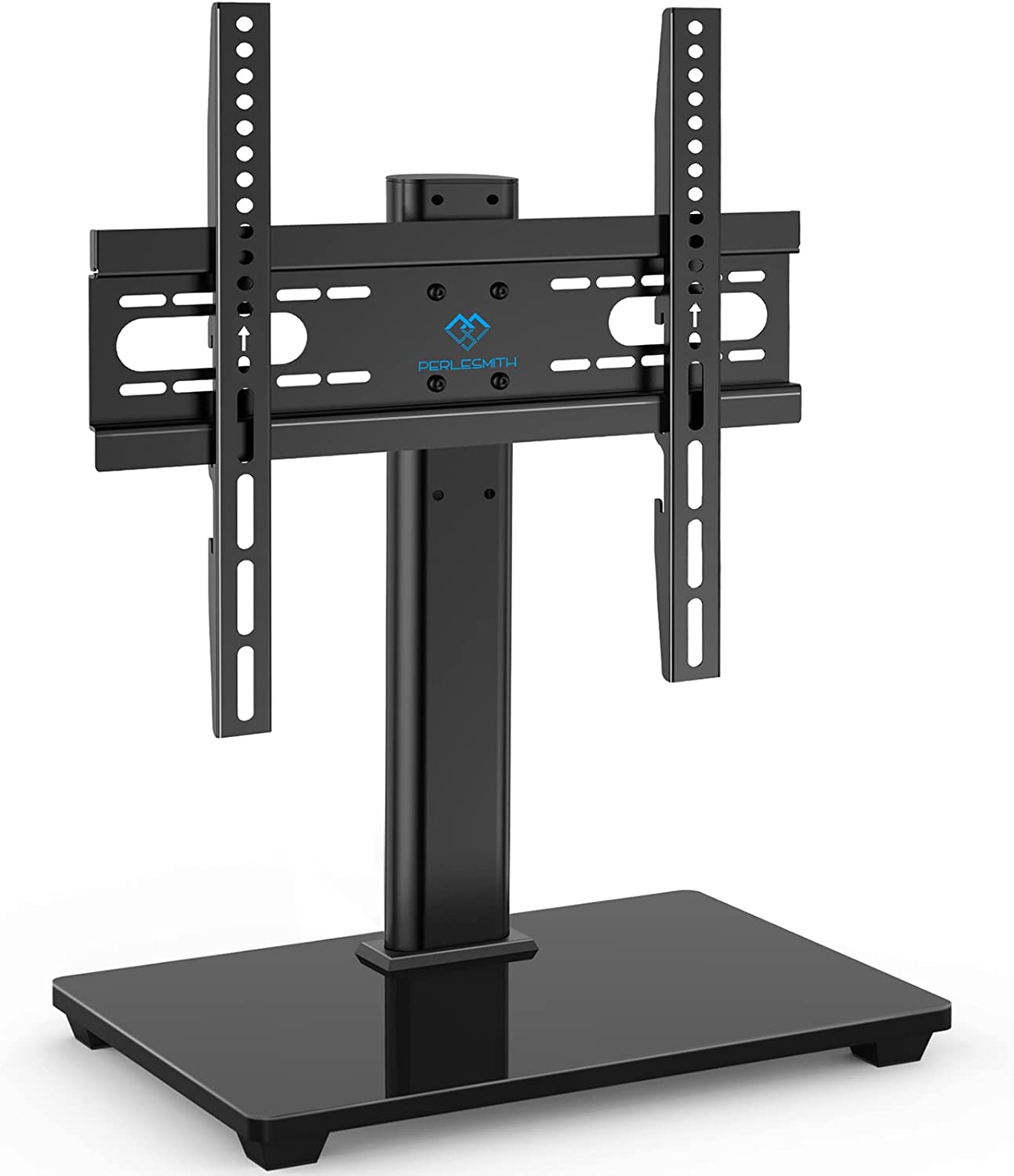 PERLESMITH Universal TV Stand - Table Top TV Stand for 37-55 inch LCD LED TVs - Height Adjustable TV Base Stand with Tempered Glass Base & Wire Management. VESA 400x400mm
