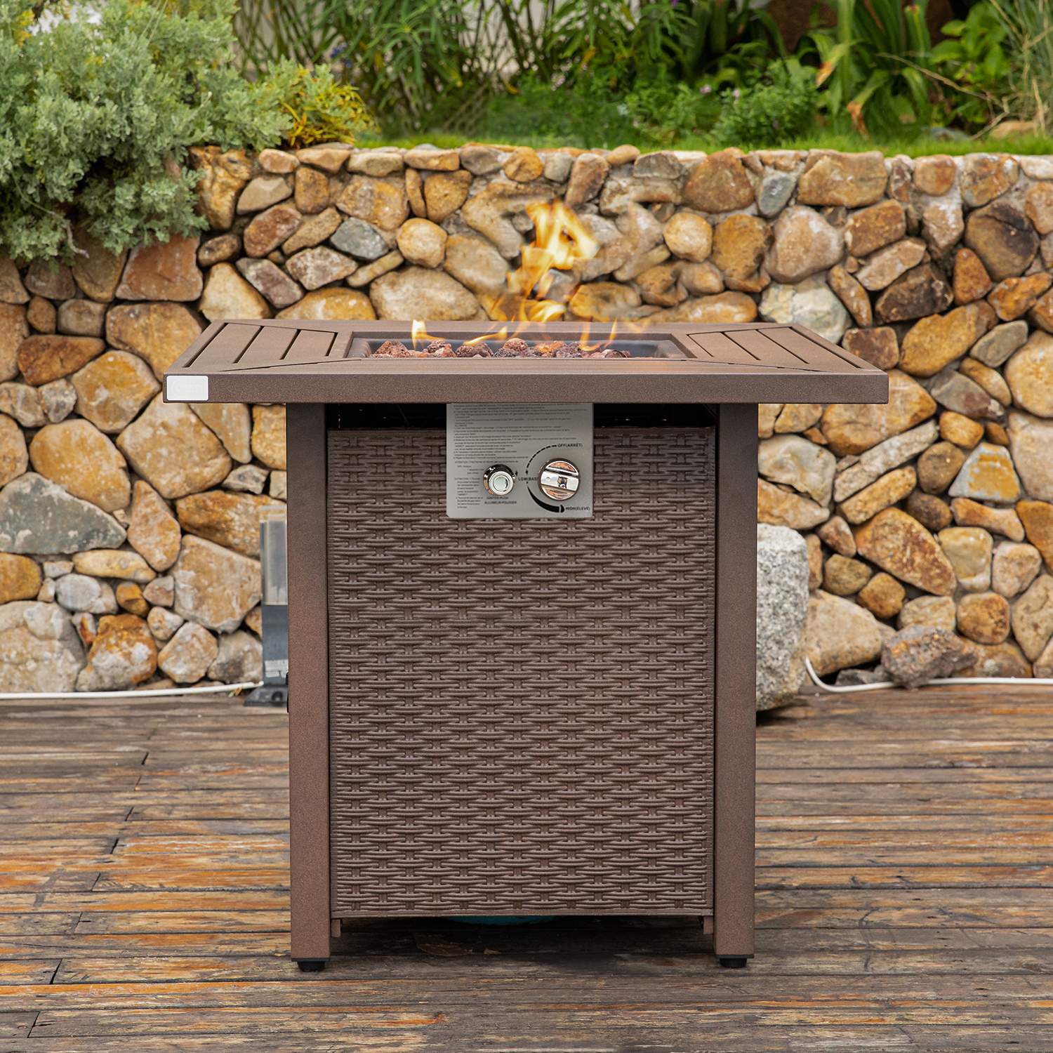 COSIEST Outdoor Propane Fire Table. 28-inch Brown Square Fire Pit. 40000 BTU