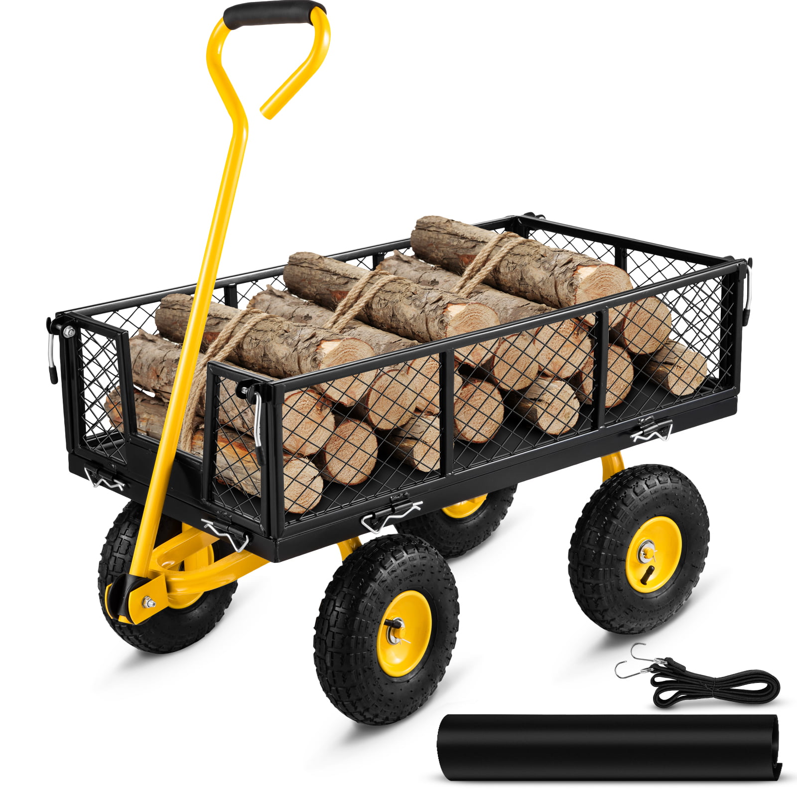 BENTISIM Steel Garden Cart. Heavy Duty 900 lbs Capacity. with Removable Mesh Sides to Convert into Flatbed. Utility Metal Wagon with 180° Rotating Handle and 10 in Tires. Perfect for Garden. Farm. Yar