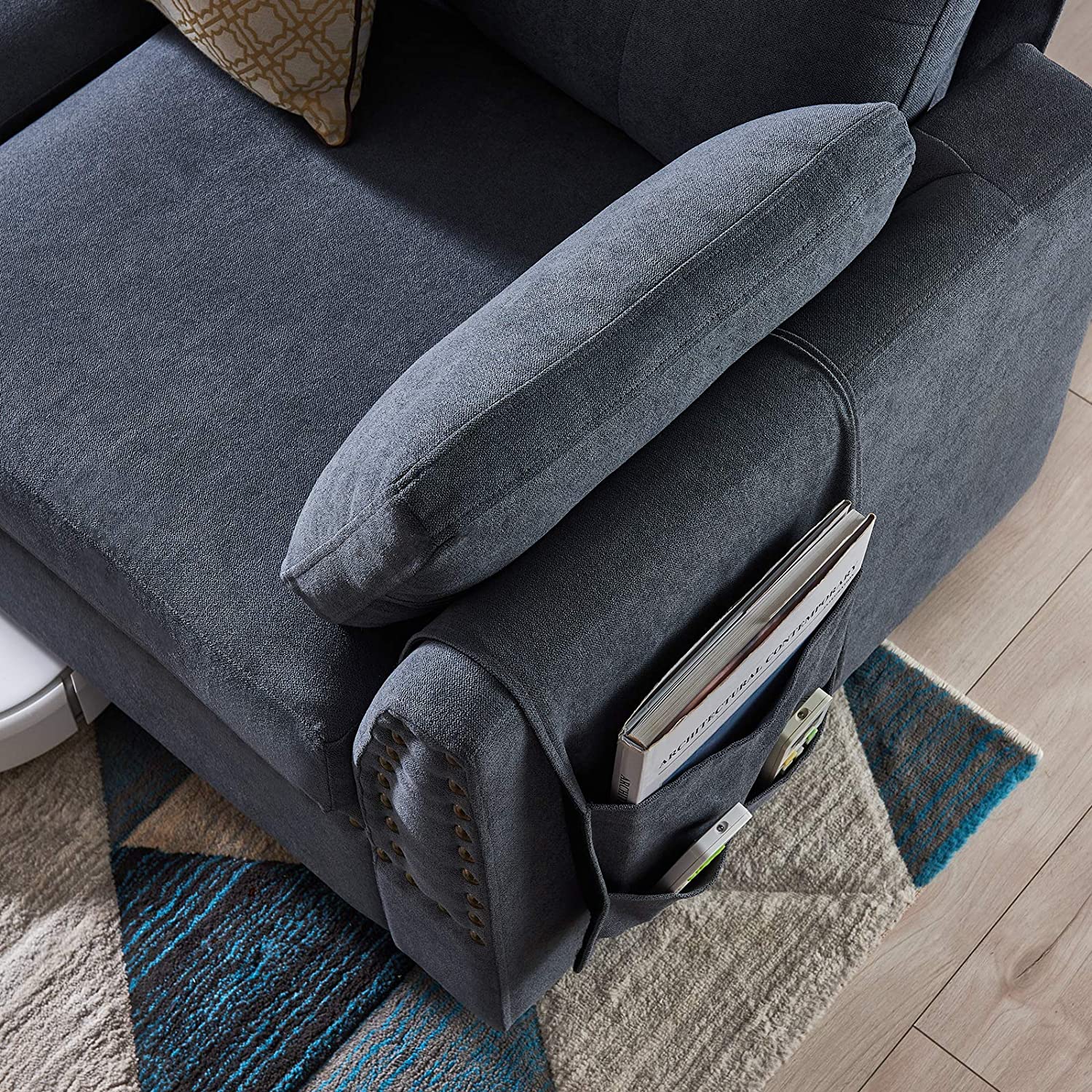 Honbay Sectional Sofa. Bluish Gray Fabric