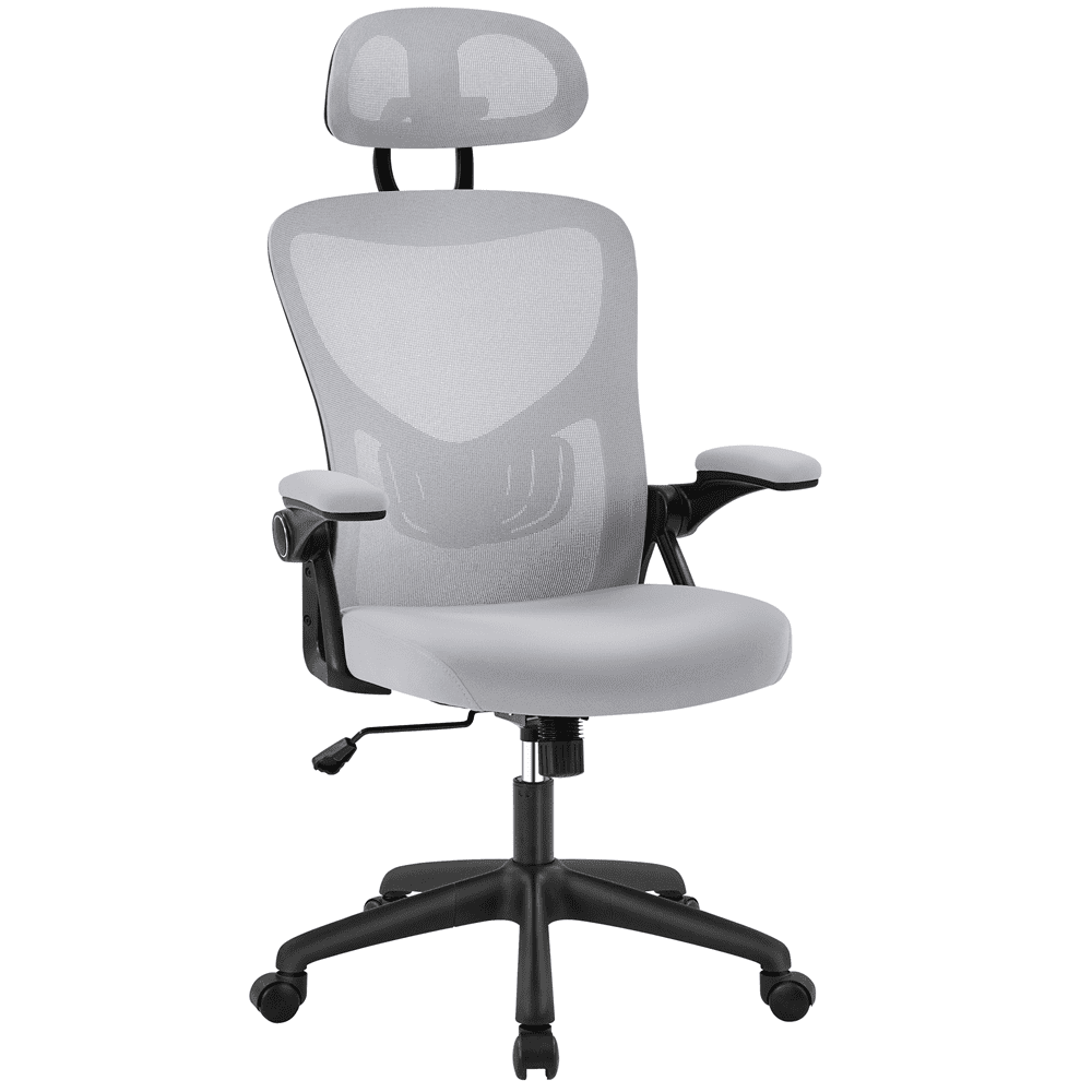 Smile Mart High Back Ergonomic Mesh Office Chair with Folding Padded Armrests. Light Gray