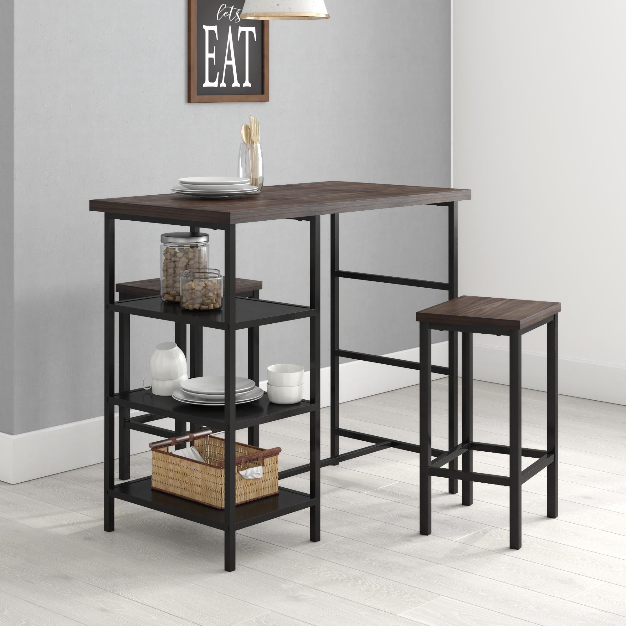 Mainstays 3 Piece Dining Pub Set Counter Height with Backless Barstools. Espresso
