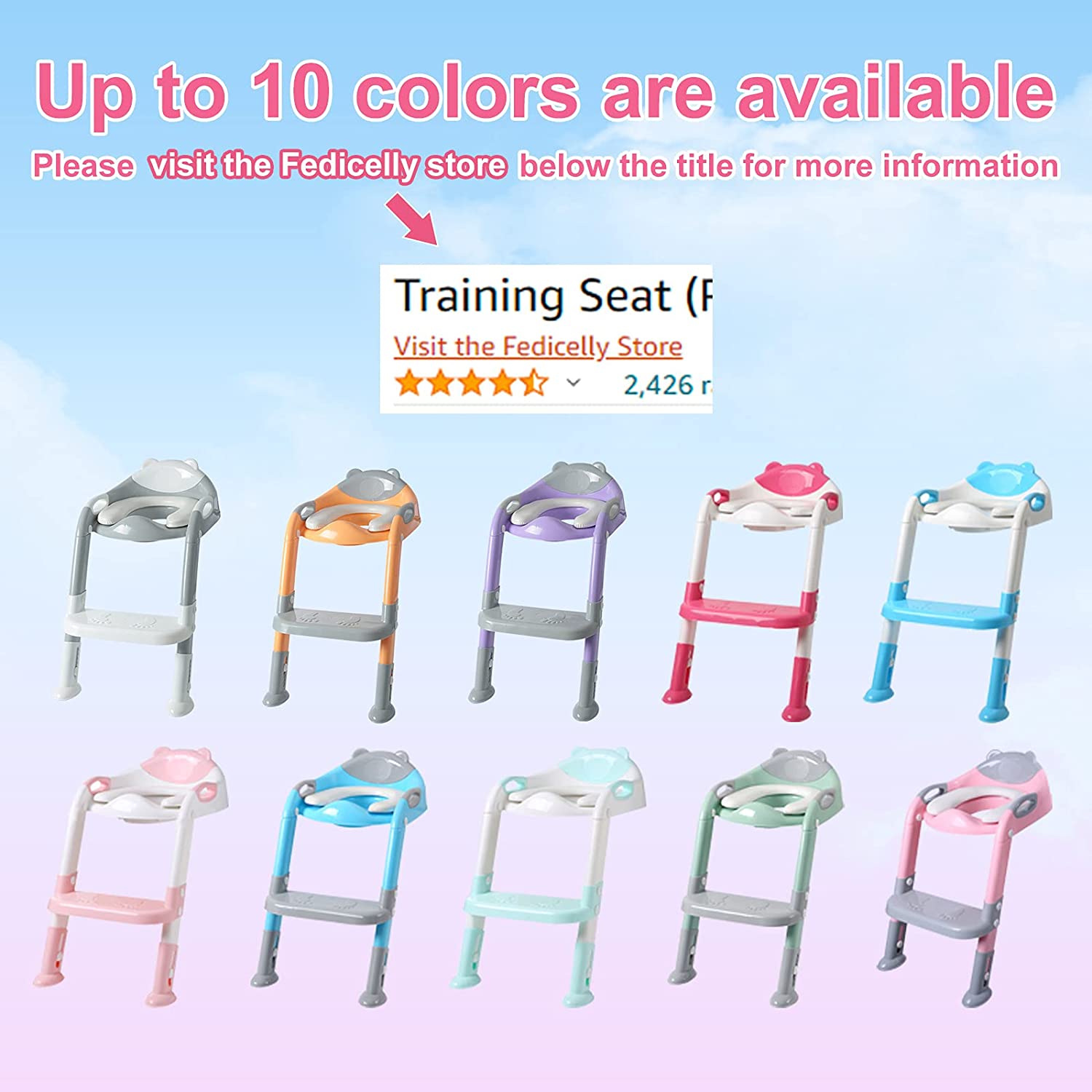 Fedicelly Potty Training Seat Ladder Girls. Toddlers Potty Chair Potty Seat (Gray/Pink)