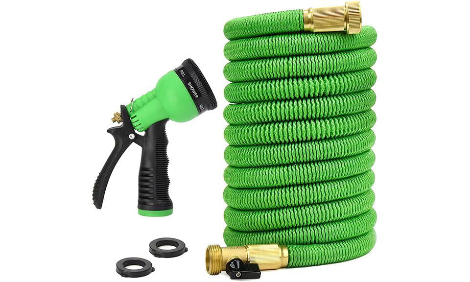 CozyBox 50ft Water Hose - Upgraded Leakproof Lightweight No-Kink Garden Hose. Flexible Expanding Water Hose with Triple Layered Latex Core. Bag and Holder. Green