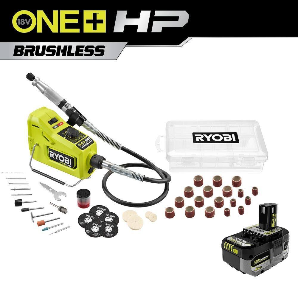 RYOBI PBLRT01B-PBP004 ONE+ HP 18V Brushless Cordless Rotary Tool with FREE 4.0 Ah Lithium-Ion HIGH PERFORMANCE Battery