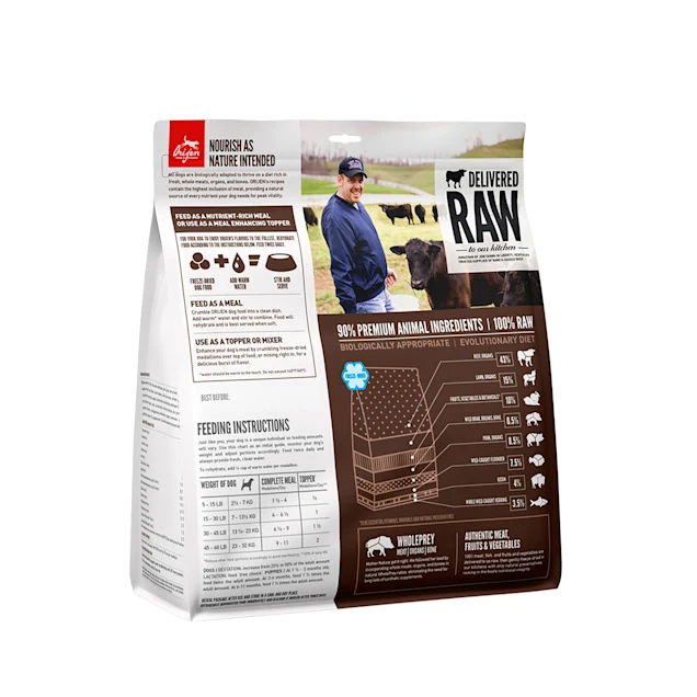 ORIJEN Regional Red Recipe Grain Free High Protein Premium Raw Meat Freeze Dried Dog Food. 16 oz.