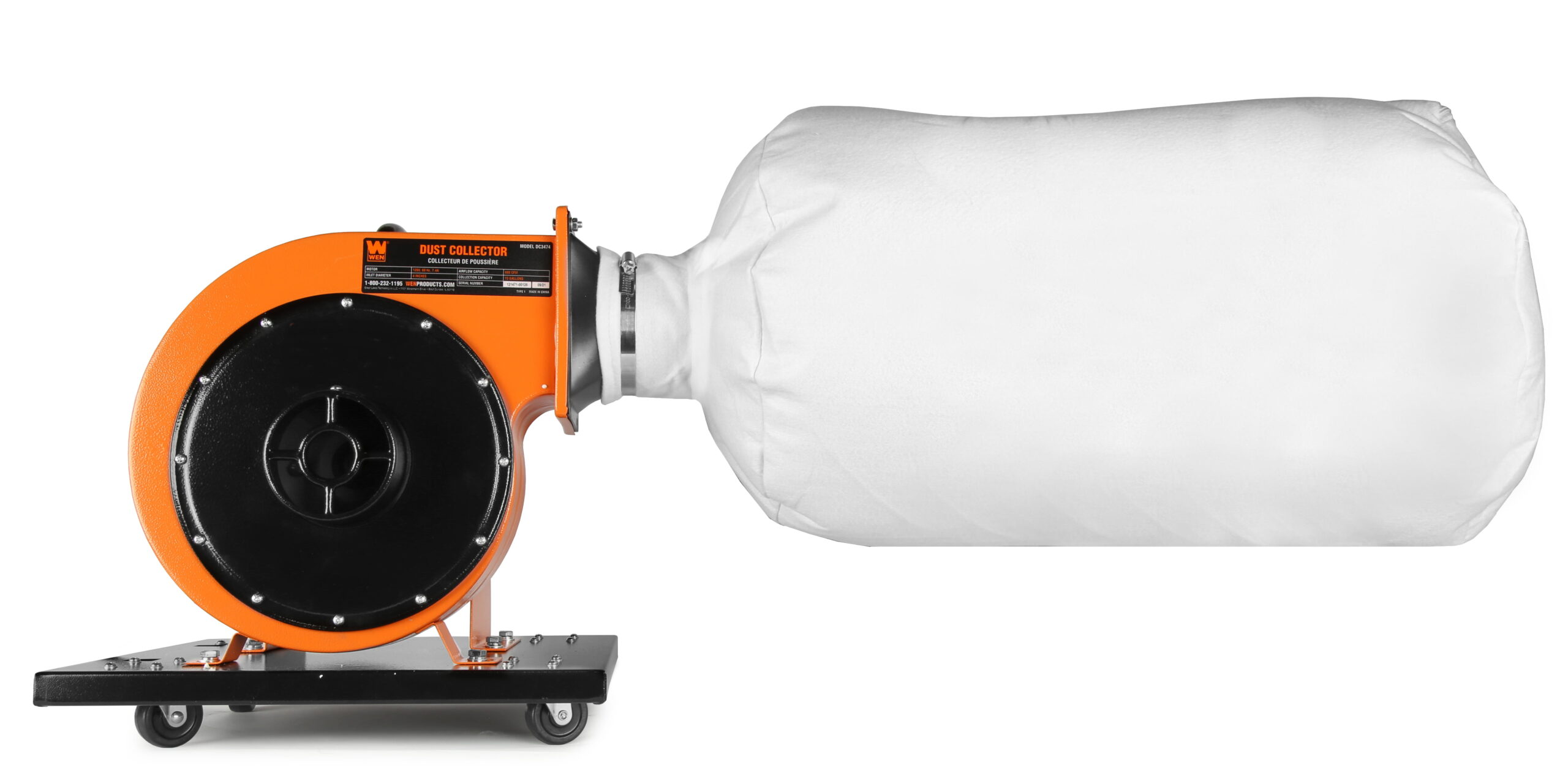 WEN 7.4-Amp Rolling Dust Collector with Induction Motor. 15-Gallon Bag and Optional Wall Mount