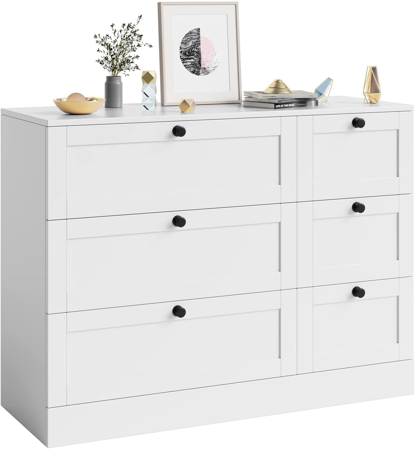 Homfa Storage Cabinet. 6 Drawer Dresser with Wide Space. Modern Closet Storage Drawers. Wooden Sideboard for Living Room. Bedroom. Dining Room. White
