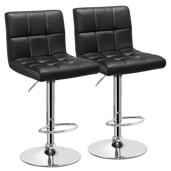Easyfashion Adjustable Modern Faux Leather Mid-Back Bar Stool. Set of 2. Black