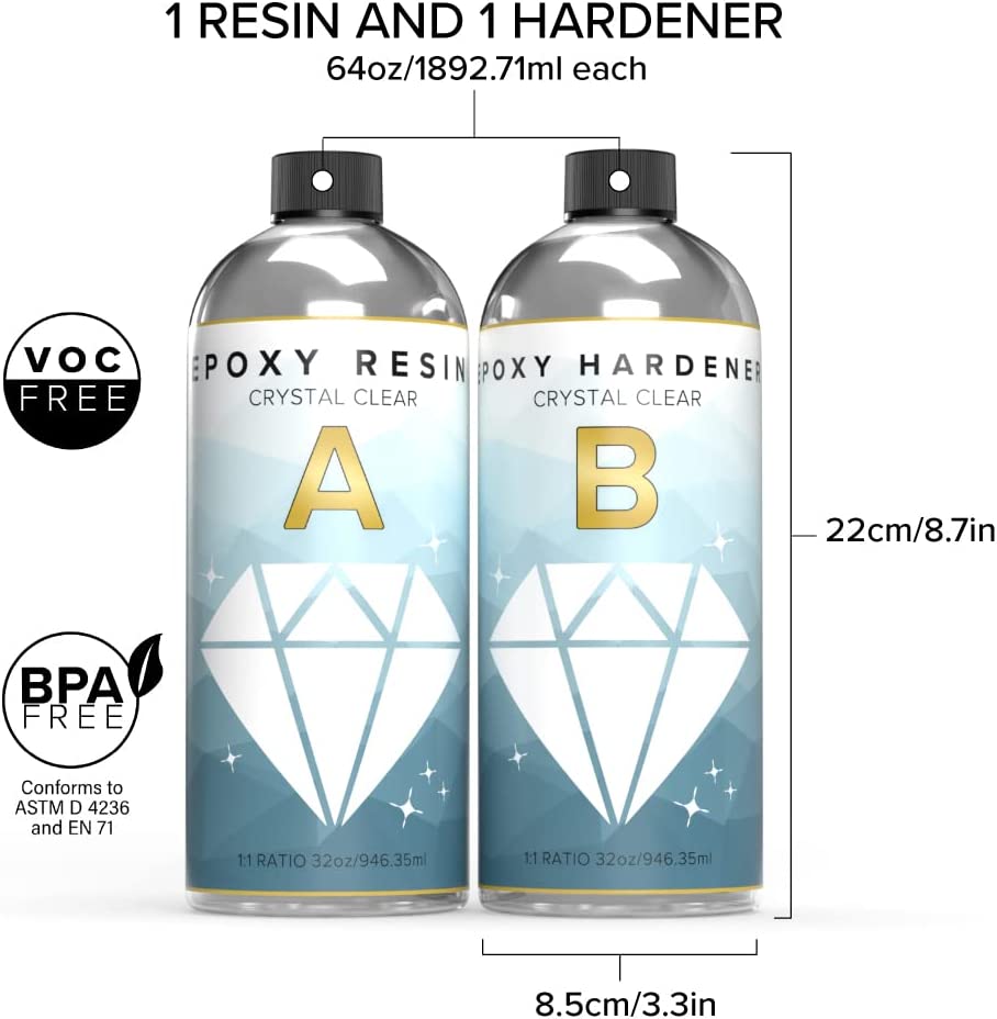 GenCrafts 64 oz Epoxy Resin Kit - Crystal Clear and Perfect for Silicone Molds. Jewelry Art. Coating. Tumblers. and More - for use with Additives Like Glitter. Mica Powder. and Liquid Pigment