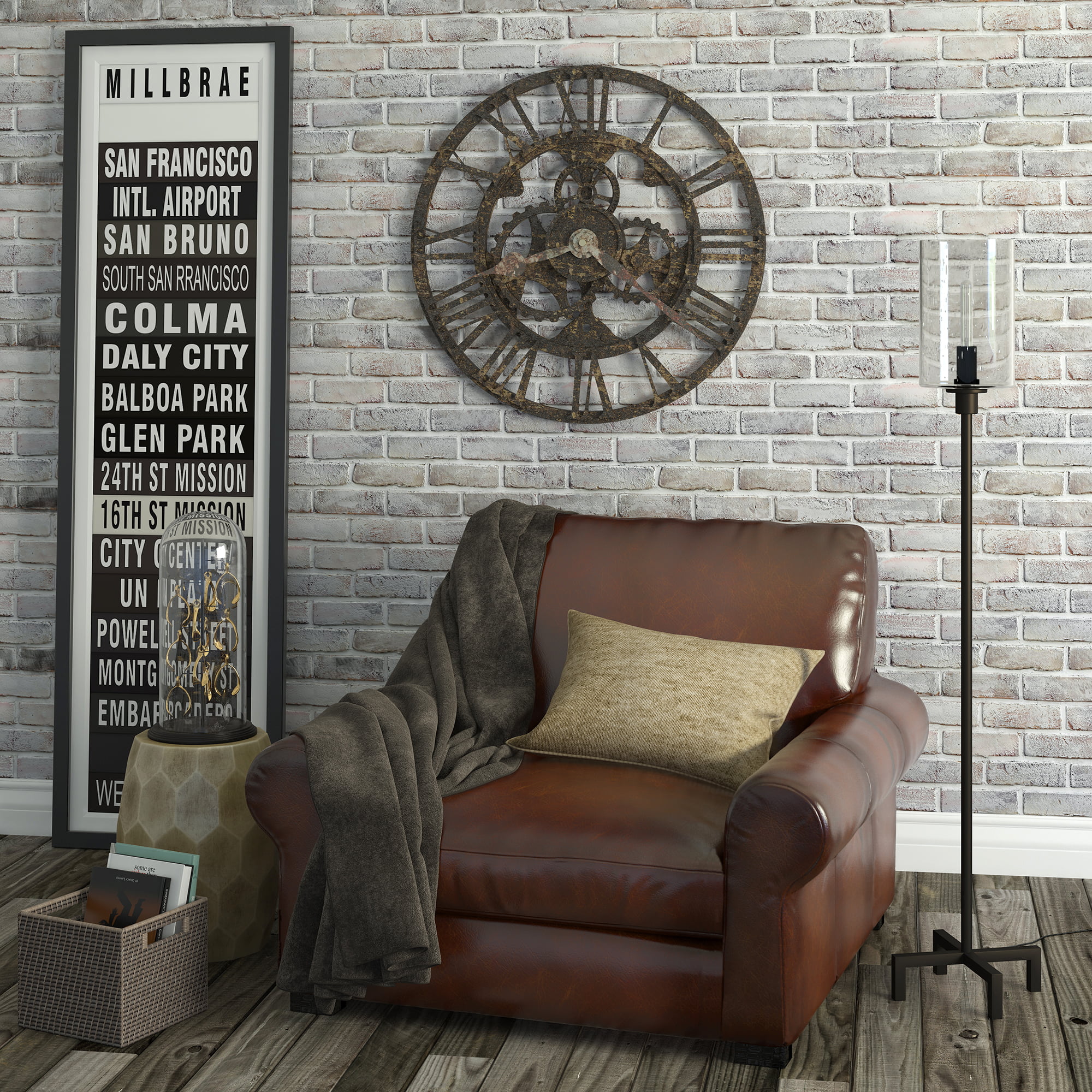 Evelyn&Zoe Industrial Metal Floor Lamp with Seeded Glass Shade