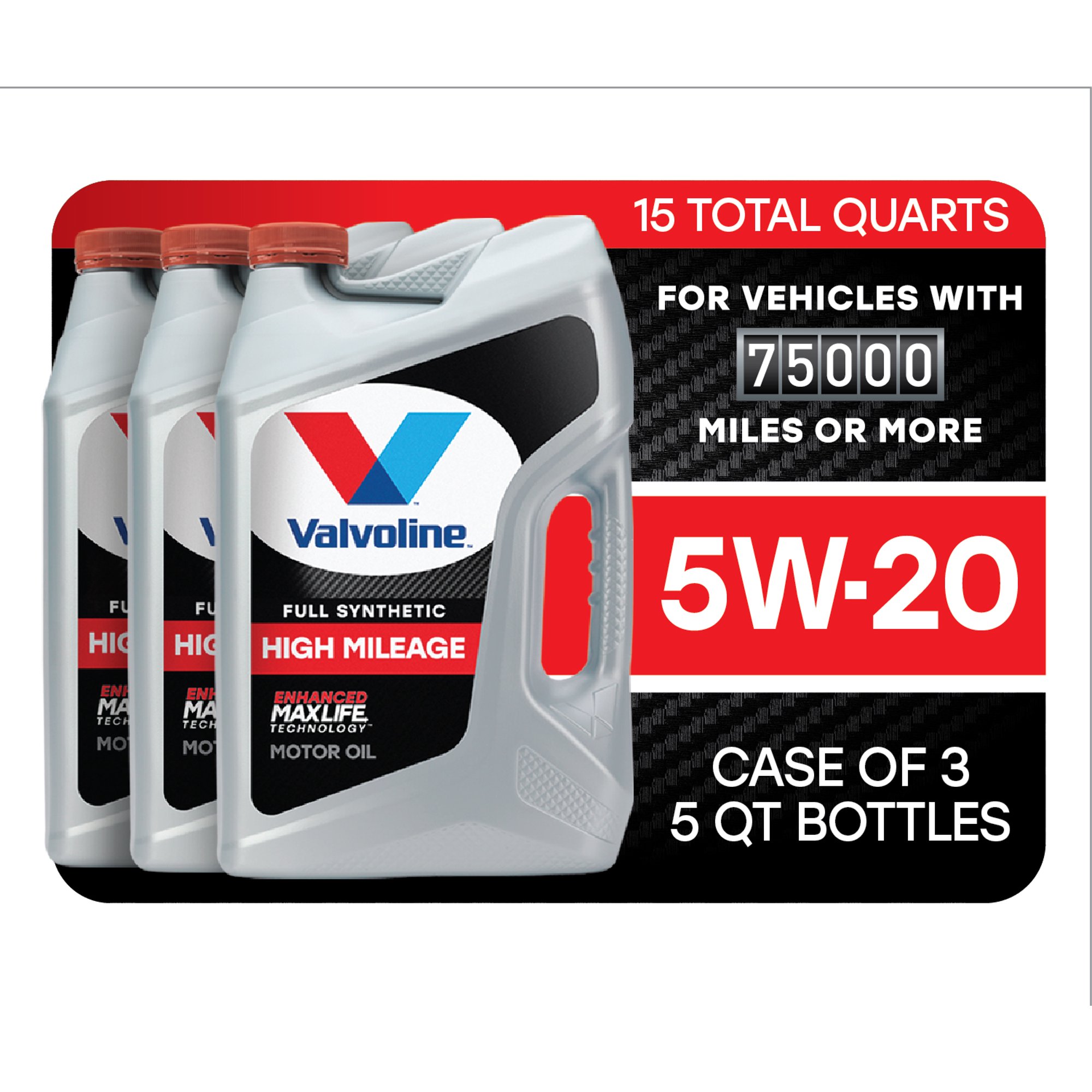 Valvoline Full Synthetic High Mileage MaxLife 5W-20 Motor Oil 5 QT. Case of 3