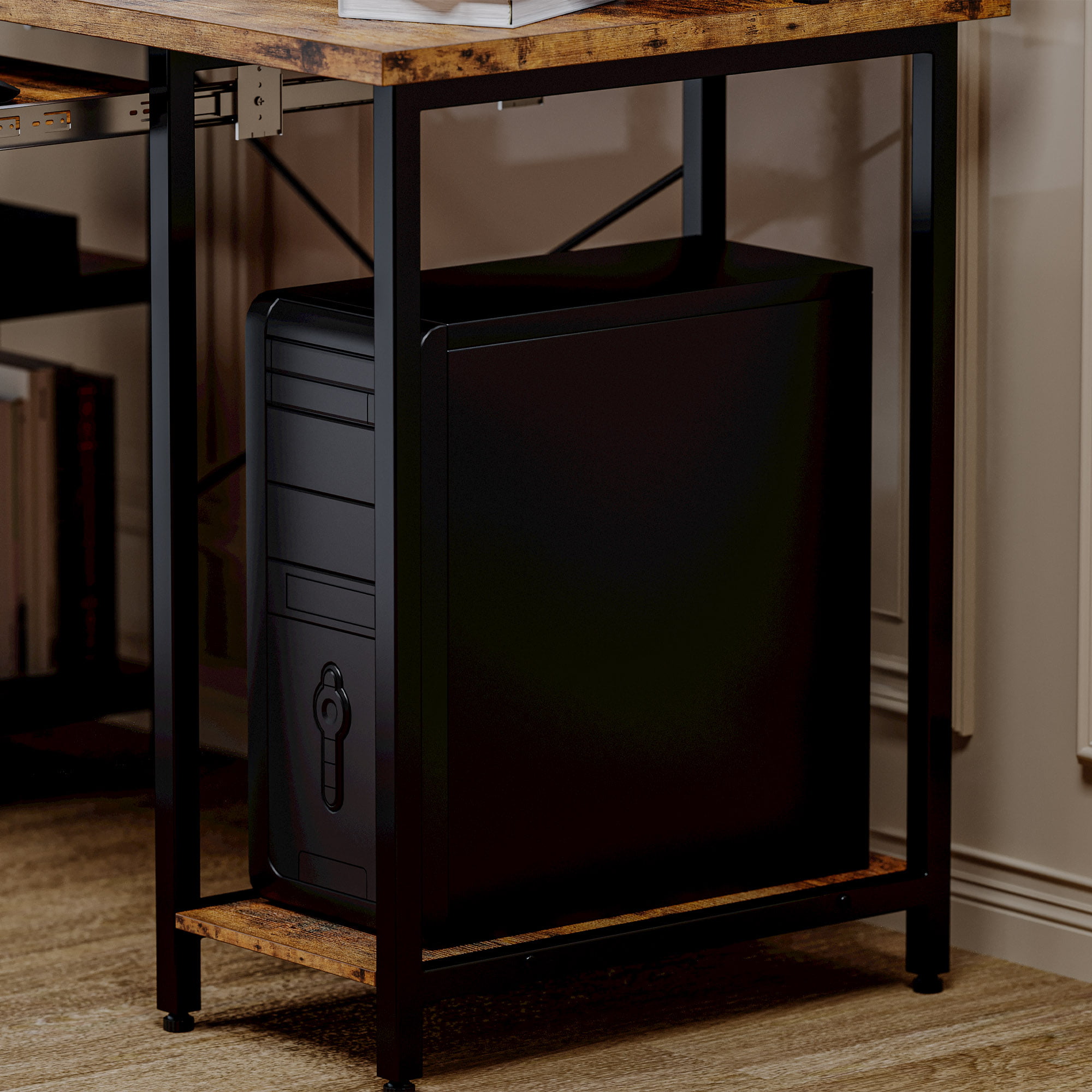 IRONCK Computer Desk 47″ with Keyboard Tray. Modern Industrial Home Office PC Desk Study Writing Table with Monitor Stand Storage Shelf. Vintage Brown