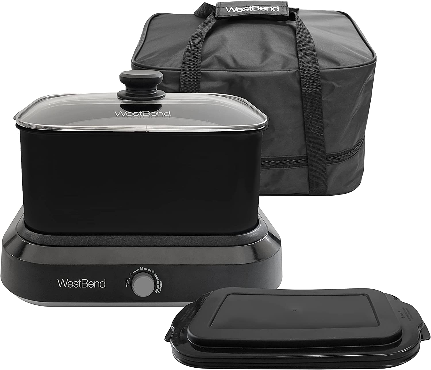 West Bend 87906BK Slow Cooker. Large-Capacity Non-Stick Crockpot with Variable Temperature Control. Travel Lid and Thermal Carrying Case. 6 Qt. Black