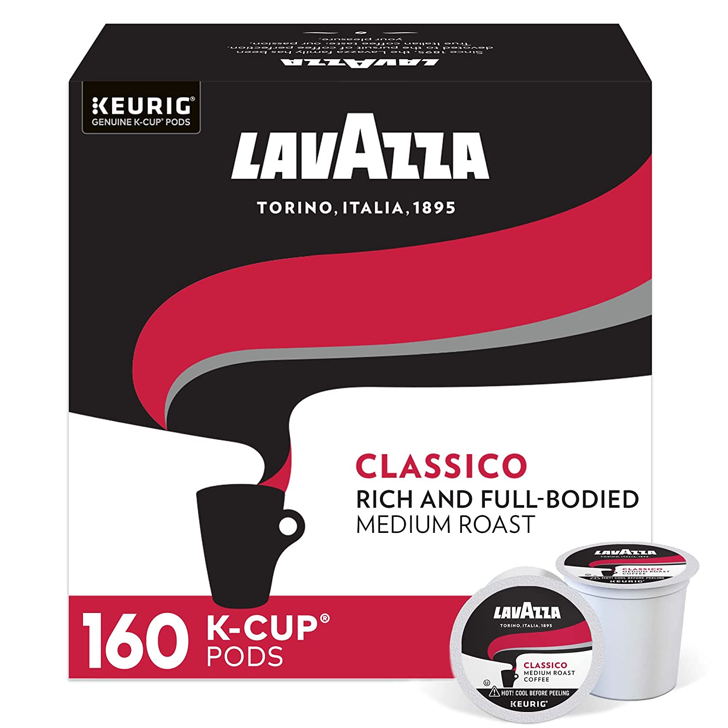 Lavazza SingleServe Coffee KCups for Keurig Brewer. Classico. 160 Count. (Pack of 4)
