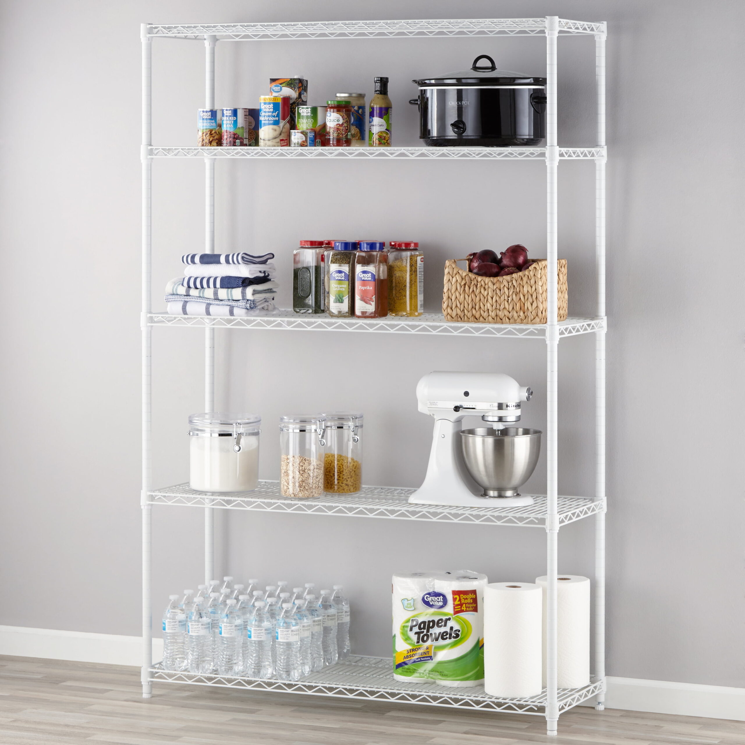 Hyper Tough Heavy Duty 5 Tier Wire Shelf. White. 3000 lb Capacity