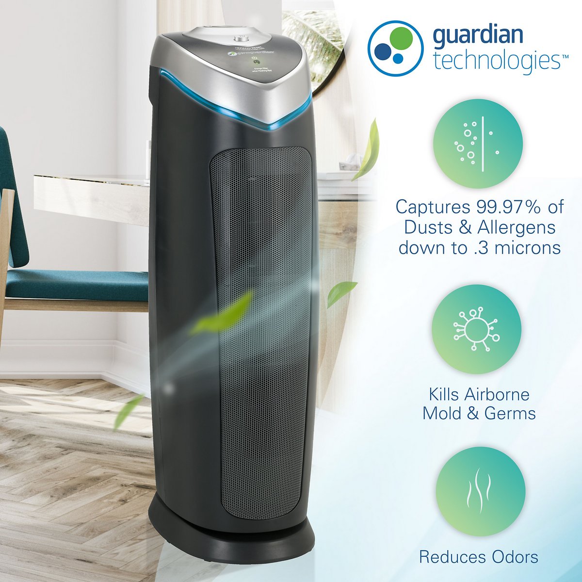 GermGuardian AC4825 22 3-in-1 True HEPA Filter Air Purifier for Home. Full Room. UV-C Light Kills Germs. Filters Allergies. Smoke. Dust. Pet Dander. Odors. 3-Yr Wty. GermGuardian. Black