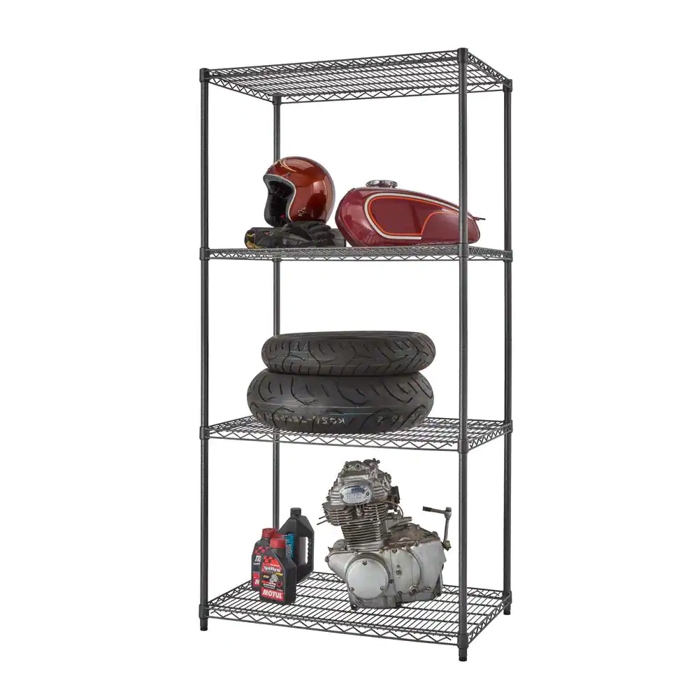 TRINITY PRO Black Anthracite 4-Tier Steel Wire Garage Storage Shelving Unit (36 in. W x 72 in. H x 24 in. D)