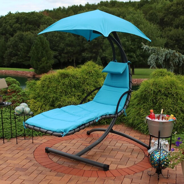 Sunnydaze Decor CHL-TEAL Black Metal Frame Hanging Chaise Lounge Chair(s) with Blue Sling Seat