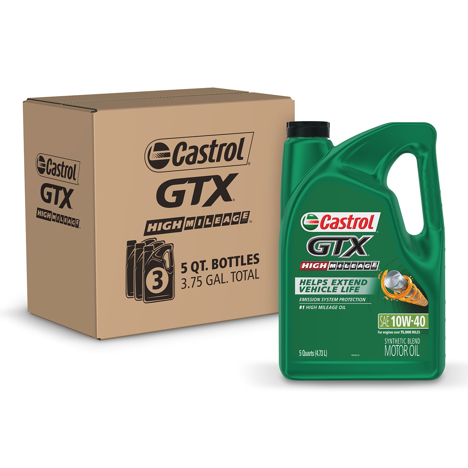 Castrol GTX High Mileage 10W-40 Synthetic Blend Motor Oil. 5 Quarts. Case of 3
