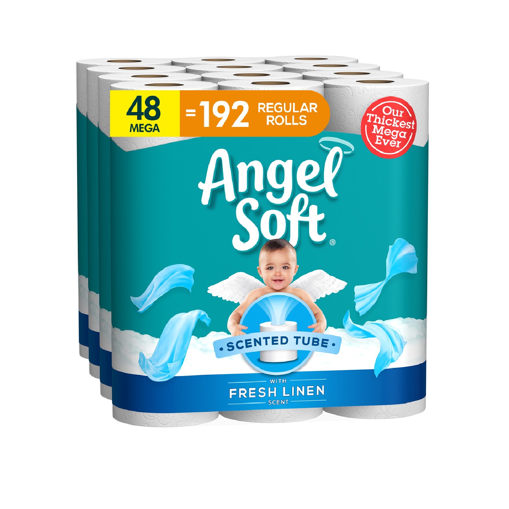 Angel Soft Toilet Paper with Fresh Linen Scented Tube. 48 Mega Rolls