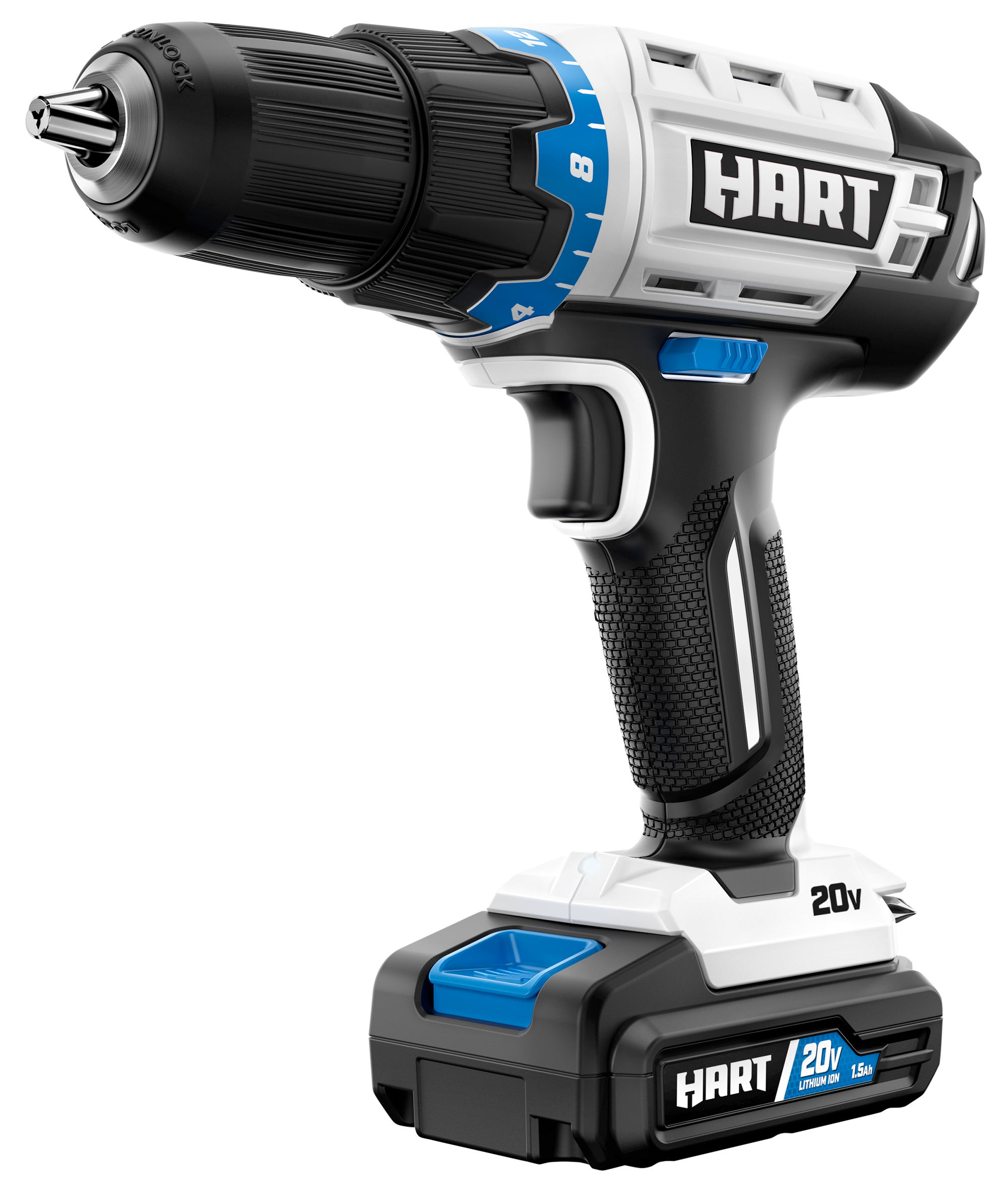 HART 20-Volt Cordless 1/2-inch Drill/Driver Kit. (2) 20-Volt 1.5Ah Lithium-Ion Batteries