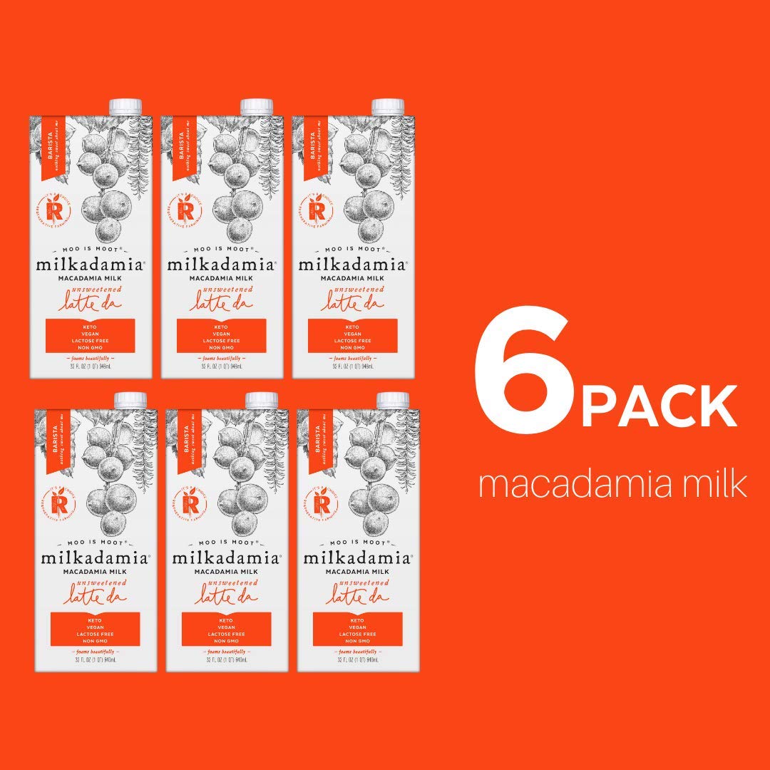 Milkadamia Macadamia Milk. Unsweetened Latte Da Barista Blend. 32 Fl Oz. 6 Count
