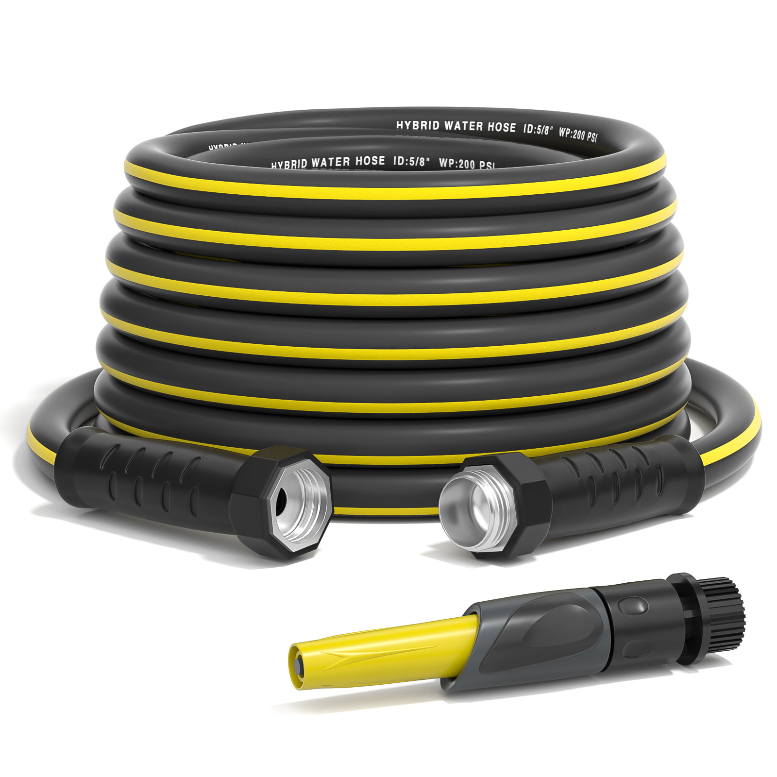 Gardguard Garden Hose 50ft x 5/8″ Heavy Duty. Lightweight Not for Drinking Water. Include Nozzle. Black & Yellow