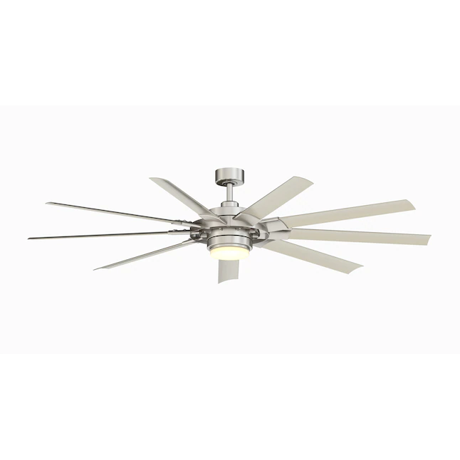 Fanimation Studio Collection LP8147SLBN Slinger v2 72-in Brushed Nickel Color-changing LED Indoor/Outdoor Ceiling Fan with Light Kit Remote (9-Blade)