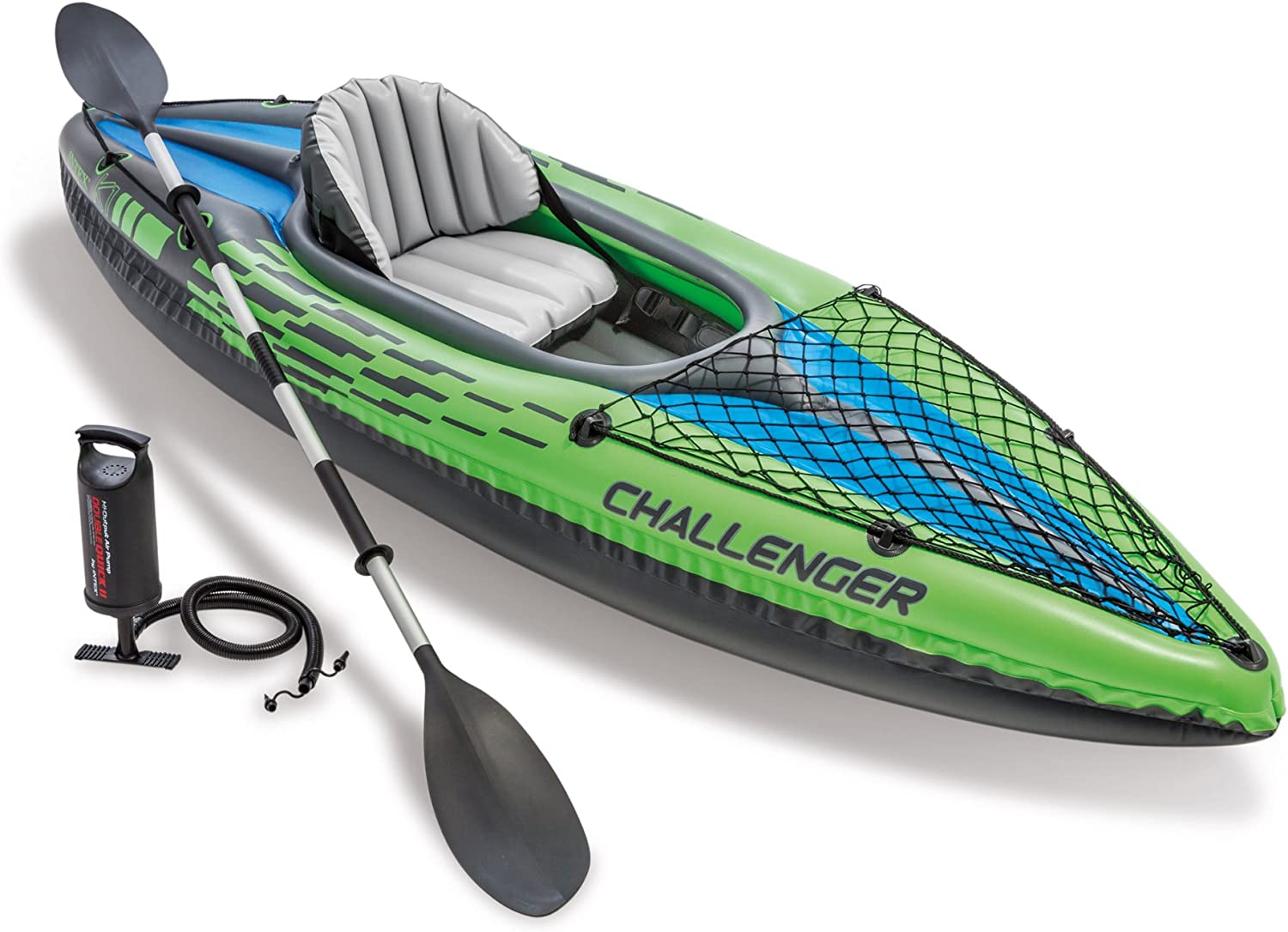 Intex Challenger K1 Kayak. Inflatable Kayak Set with Aluminum Oars and High Output Air-Pump