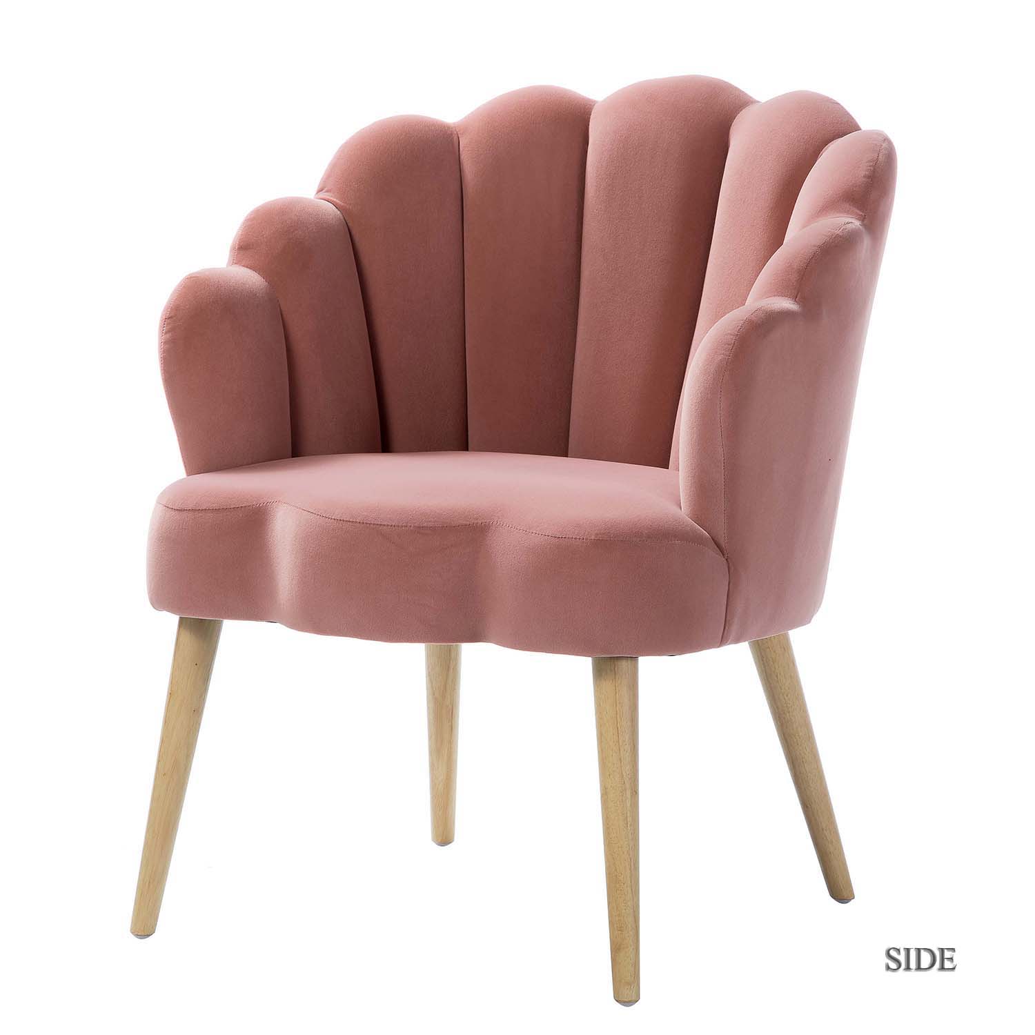 14 Karat Home Floral Scalloped Velvet Bucket Armchair. Modern Accent Chair with Tufted Back for Living Room. Pink