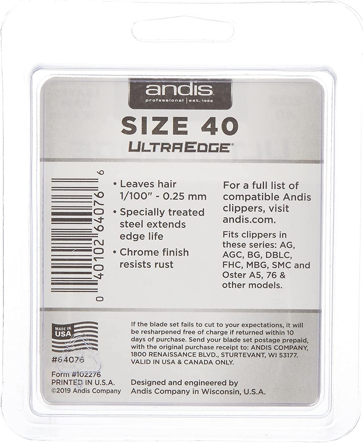 Andis Carbon-Infused Steel UltraEdge Dog Clipper Blade. Size-3-3/4 FC. 1/2-Inch Cut Length (64135)