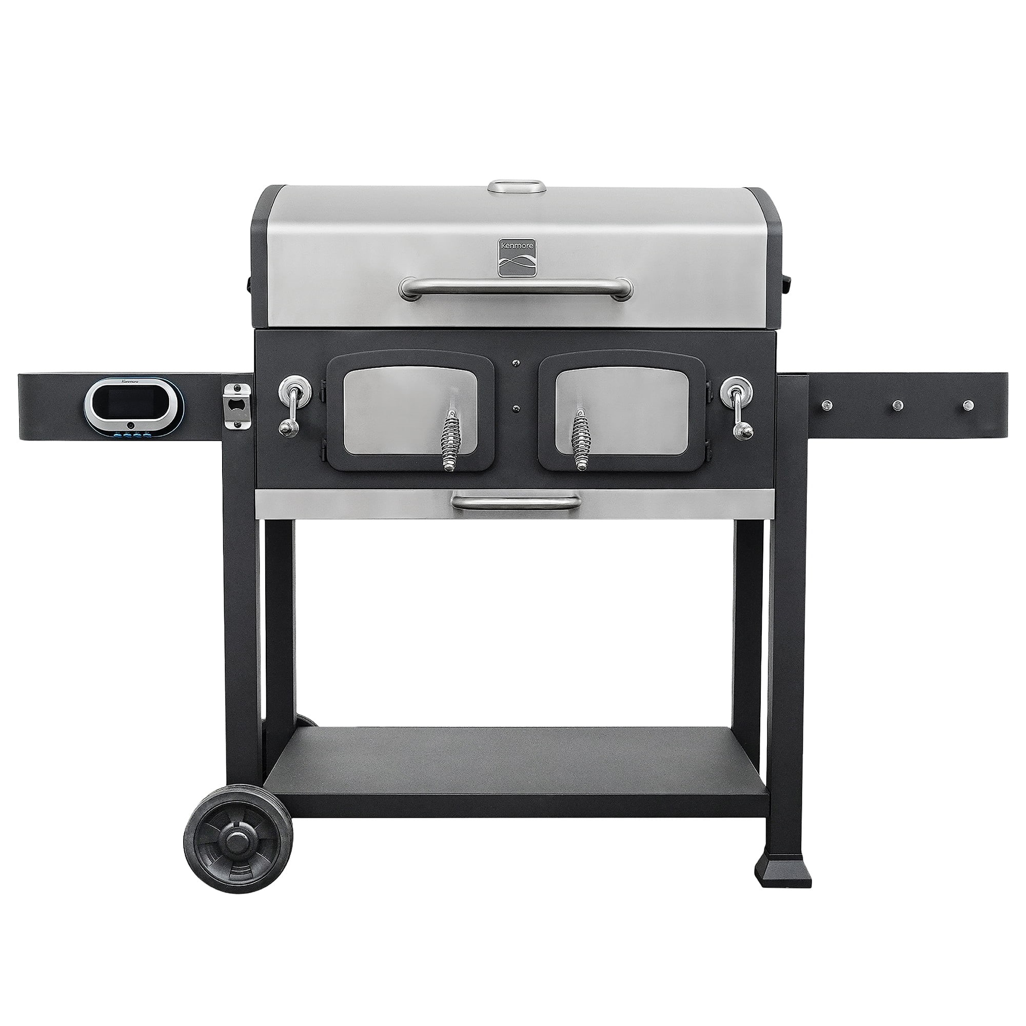 Kenmore 32-inch Smart Charcoal Grill with Bluetooth Meat Thermometer. LCD Display. and Temperature Probes. Stainless Steel/Black