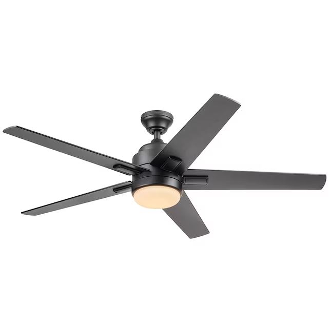 Harbor Breeze 42483 Flanagan II 52-in Matte Black Color-changing Indoor Ceiling Fan with Light Remote. Matte Black (5-Blade)