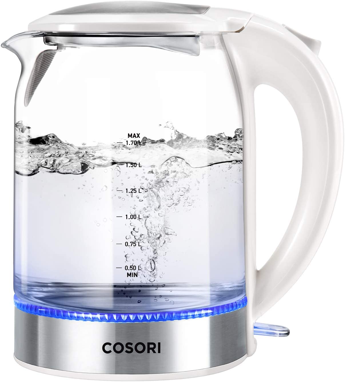 COSORI Electric Kettle 1.7L.Speed-Boil Water Boiler (BPA Free) Auto Shut-Off & Boil-Dry Protection.Glass Water Boiler with LED Indicator Inner Lid & Bottom.White